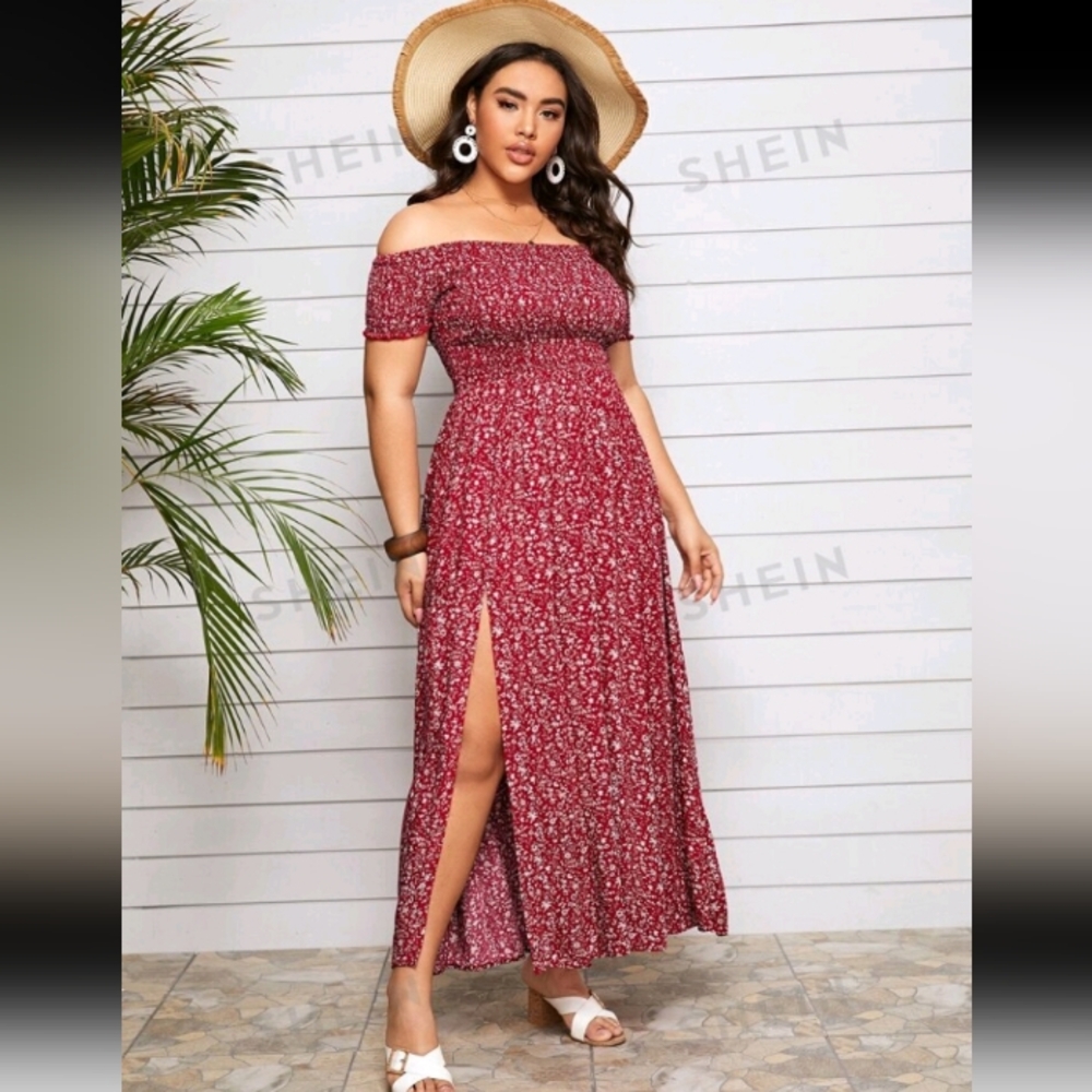 Ditsy Floral Print Off Shoulder Dress